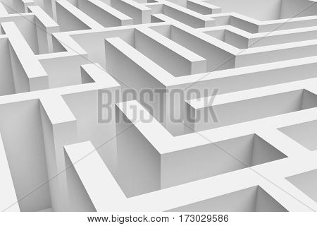 3D rendering of the white square maze consruction approximated. 3D render. Concept design. Abstract art