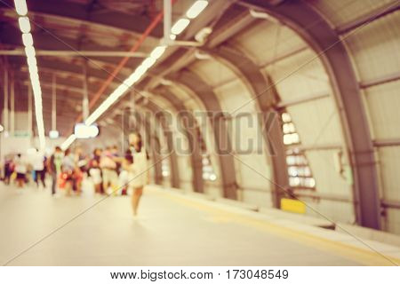 Blurred Image Of Passengers Waiting For Train & Security Man Is Working At Railway Station, Train St