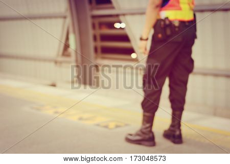 Blurred Image Of Passengers Waiting For Train & Security Man Is Working At Railway Station, Train St