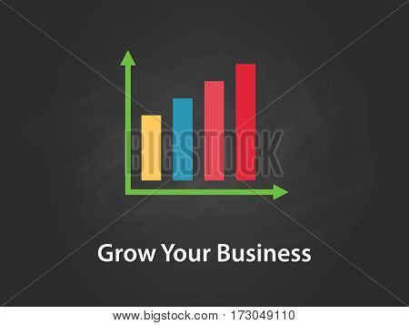 grow your business chart illustration with colourful bar, white text and black backgroundn vector