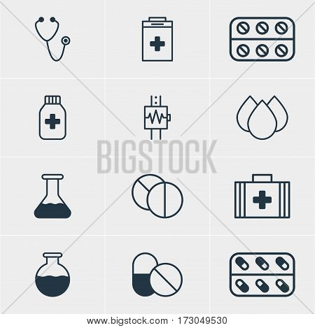 Vector Illustration Of 12 Health Icons. Editable Pack Of Exigency, Pills, Pulse And Other Elements.