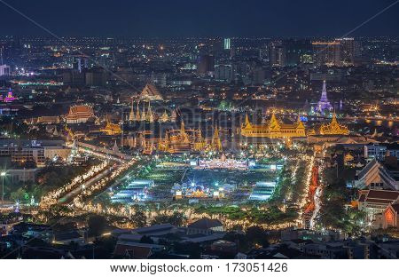 King fastival Grand palace and Wat phra keaw at sunset bangkok Thailand