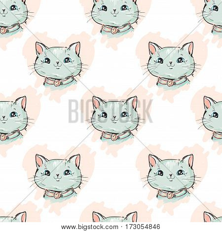 Hand drawn vector illustration cat, fashion print.