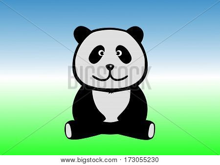 Funny panda sitting on the ground against the sky