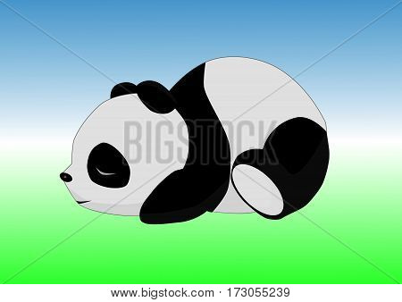 Sleeping panda on the ground against the sky