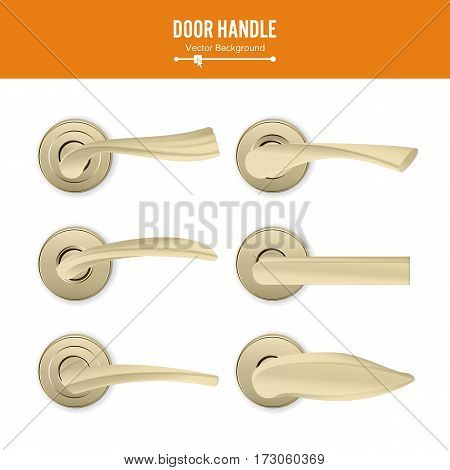 Door Handle Vector. Set Realistic Classic Element Isolated On White Background. Metal Gold Door Handle Lock. Stock Illustration.