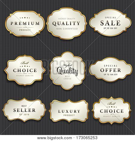 Luxury premium pearl white and golden labels collectionvector illustration
