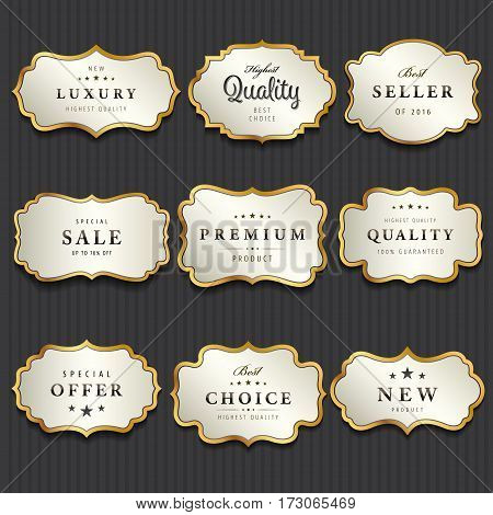 Luxury premium pearl white and golden labels collectionvector illustration