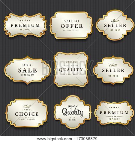 Luxury premium pearl white and golden labels collectionvector illustration