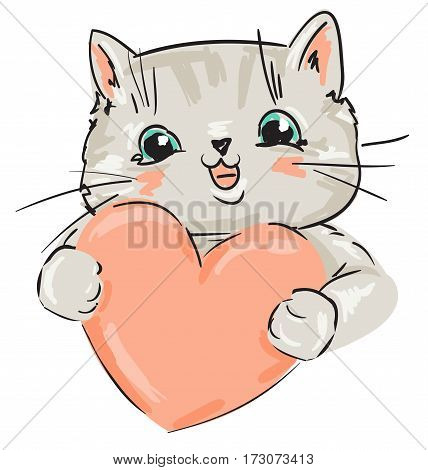 Cute card for Valentine's Day, cat and heart vector