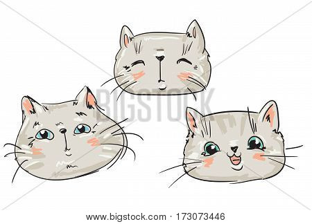 hand drawn cute cat illustration, vector cat sketch set