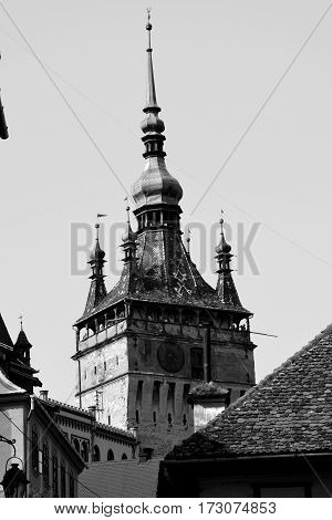 Urban landscape in the downtown of the medieval city Sighisoara, Transylvania, Romania.