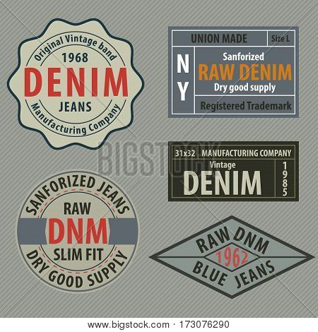 vintage original blue jeans raw denim labels genuine exclusive brandsvector illustration