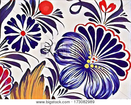 Beautiful Colorful Painting Flower With Leaves. Traditional Ukrainian Painting.