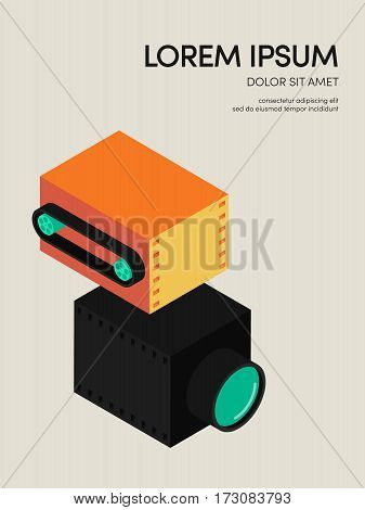Movie and film modern vintage retro poster background isometric shape design element can be used for template backdrop leaflet flyer vector illustration