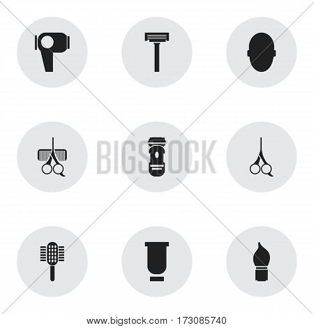 Set Of 9 Editable Hairstylist Icons. Includes Symbols Such As Hairdresser Set, Cut Tool, Brains And More. Can Be Used For Web, Mobile, UI And Infographic Design.