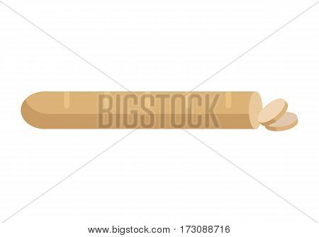 Loaf of baguette vector in flat style design. Cake or bun with sliced part for baking concepts, bakery logotypes, food and healthy nutrition illustrating. Isolated on white background.