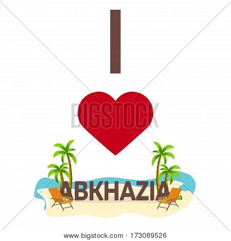 I Love Abkhazia. Travel. Palm, Summer, Lounge Chair. Vector Flat Illustration.