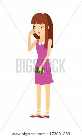 Young woman in depression. Pretty girl cartoon character with notebook in hand crying flat vector illustration isolated on white background. Psychological problems. Human fillings and emotions concept