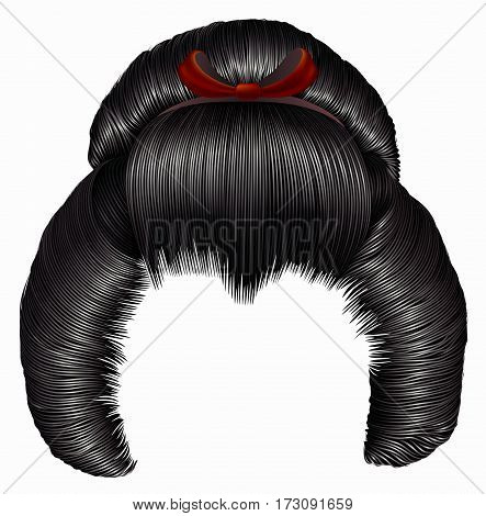 japanese hairstile  with barrette . hairs black brunette 
colors . women fashion beauty style . realistic 3D .