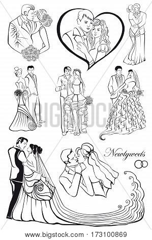 Newlyweds. Set of newly married couples.  8 pieces.