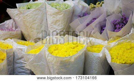 Bouquet of beautiful colorful autumn chrysanthemums flower.