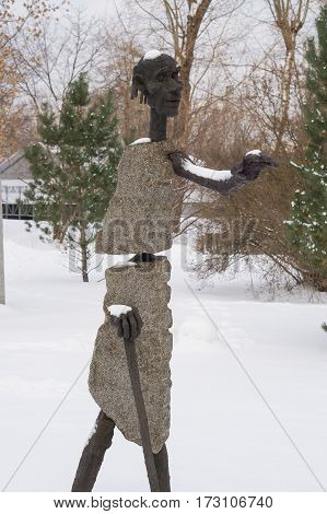 Moscow, Russia - January 17, 2017: Sculpture Blind sculptor Oleg Garkushenko Park Muzeon in Moscow