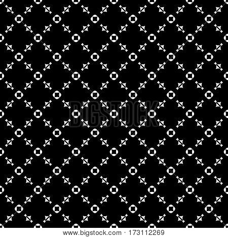 Vector seamless pattern, repeat monochrome geometric background. Black & white figures, simple dark ornamental texture. Illustration of diagonal lattice, stitches, thread. Editable design element