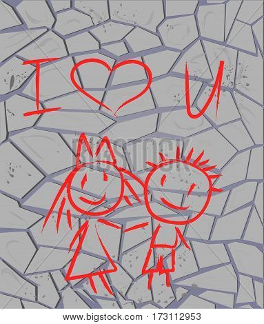 Vector brickwall with graffiti I love you