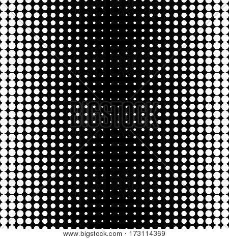 Vector monochrome seamless pattern, black & white halftone transition, different sized spots. Dynamic visual effect, modern simple endless background. Trendy repeat geometric texture, stylish design
