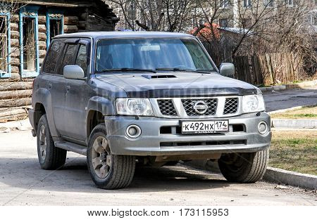ASHA RUSSIA - JULY 17 2016: Motor car Nissan Patrol in the city street.