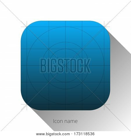 Abstract blue app icon, blank button template with flat designed shadow and gradient background for user interfaces and applications. Vector illustration.