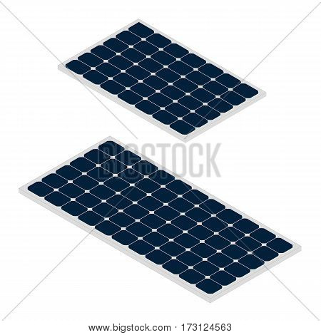 Solar panels isolated on white background. Green renewable energy produced from sun. Ecological alterntive energy. Flat vector illustration in isometric style.