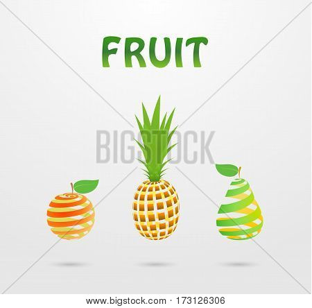 Vector set of fruit: apple, pineapple, pear