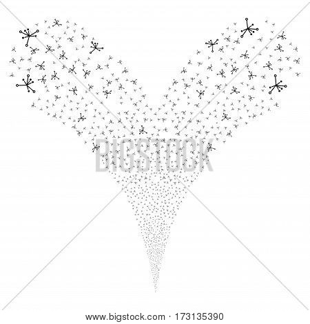 Big Bang fireworks stream. Vector illustration style is flat black iconic symbols on a white background. Object double fountain created from random symbols.