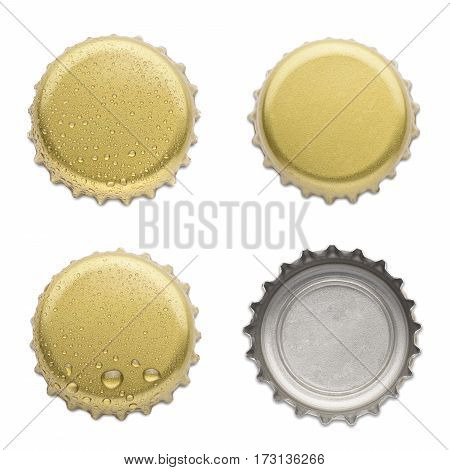 collection of various bottle caps isolated on white background