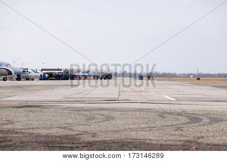 Air Show In Honor Of The Defender Of The Fatherland. The Runway For Fighter Aircraft.