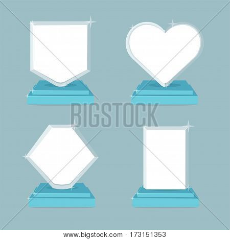 Awards trophy icons set. Modern flat illustration symbols with empty space inside.