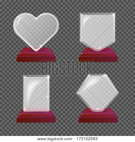 Empty realistic silver and red glass trophy awards. Illustration isolated on transparency background. Graphic concept for your game or other design
