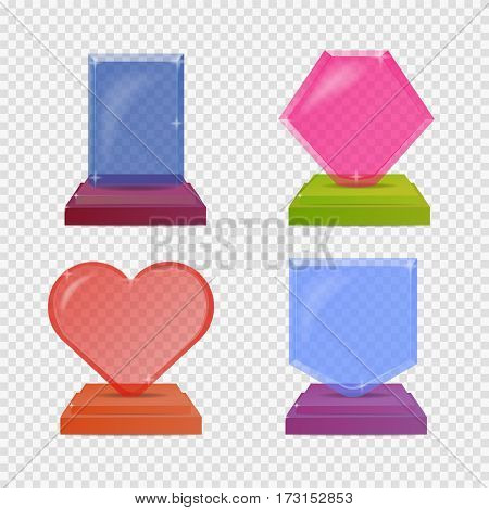 Set of empty realistic glass trophy awards. Illustration isolated on white background. Graphic concept for your game or other design