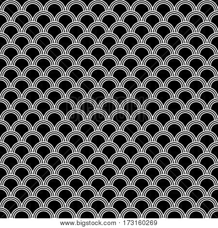Classic japanese squama seamless pattern for textile industry, fabric design. Black and white monochrome color