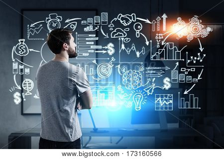 Rear View Of A Businessman, Glassboard, Startup