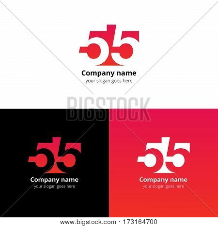 55 logo icon flat and vector design template. Monogram numbers five. Logotype fifty-five with red-pink gradient color. Creative vision concept logo, elements, sign, symbol for card, brand, banners.