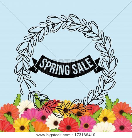 spring sale flowers crown leaves festive vector illustration eps 10
