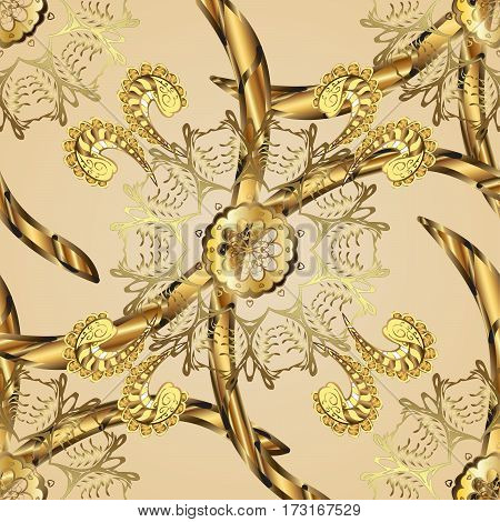 Antique golden repeatable sketch. Golden floral ornament in baroque style. Golden element on neutral background. Damask seamless pattern repeating background.