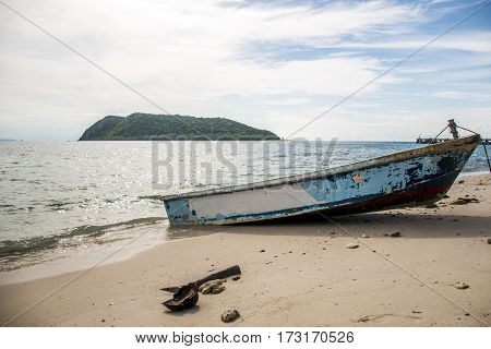 Old boat wreck boats at beautiful beach Koh phangan Thailand