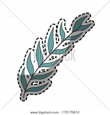 sticker with blue oval leaves with ramifications vector illustration