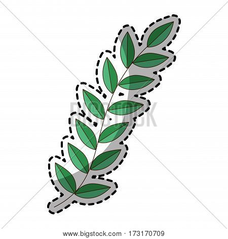 sticker of green silhouette oval leaves with ramifications vector illustration