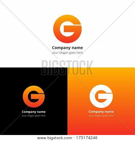 Letter G logo icon flat and vector design template. Trend orange gradient color on white and black background. Bold symbol G.