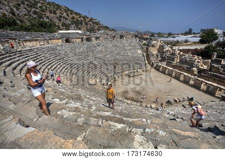 Demre Antalya Turkey - august 28 2014: Ancient Lycian Myra Greek Theatre Ruins At Turkey Demre.